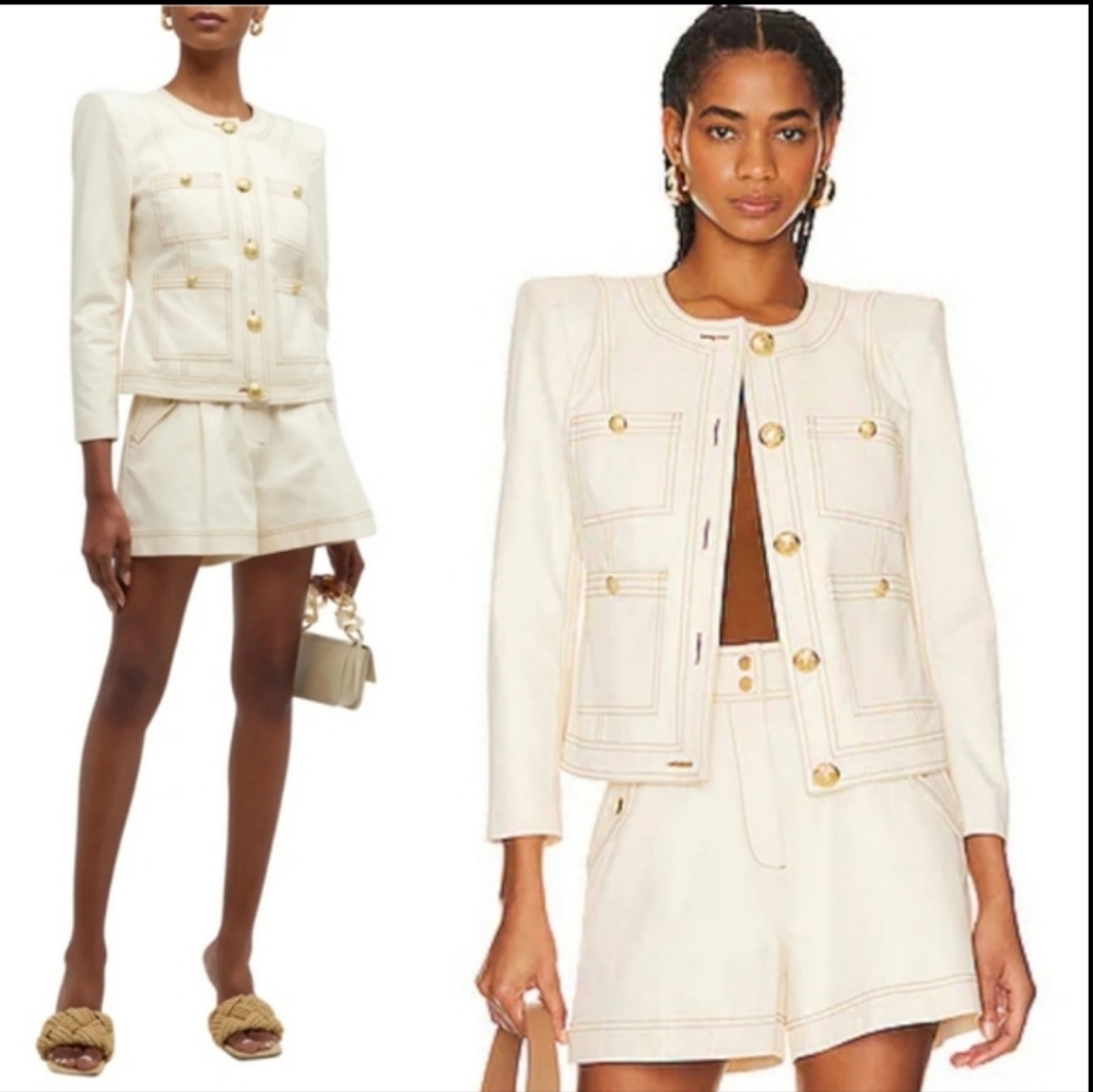 Veronica Beard Ferazia Ecru Beige Canvas Jacket Blazer Offic Academia Size 2 New